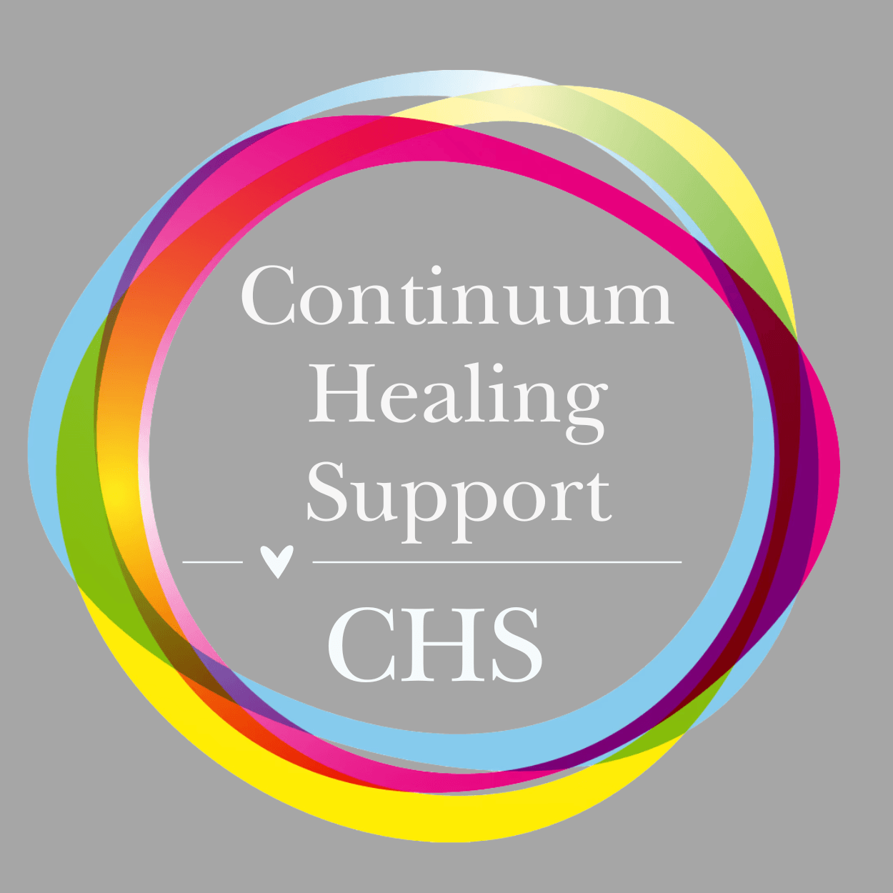 Continuum Healing Support logo with colorful overlapping rings and the acronym CHS on gray background.